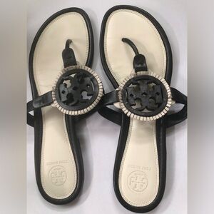 TORY BURCH Miller Black Leather Flip Flop Sandals Women Size 10 M
